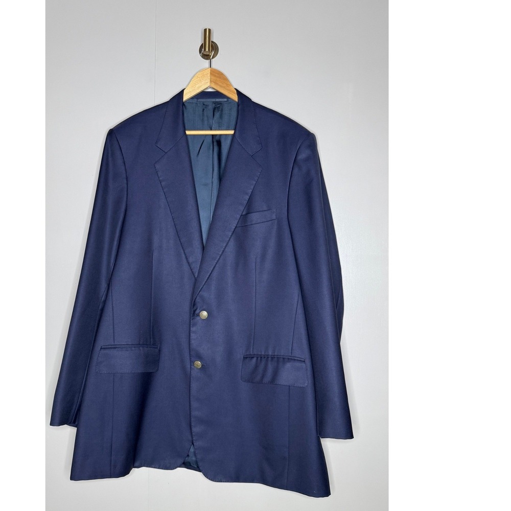 Dormeuil Royal 12 Wool Navy Blazer Gold Buttons Custom Tailored 50L